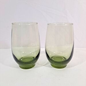 Vintage Libbey Tempo Green Drinking Glasses Tumblers Set Of 2 MCM Green Avocado